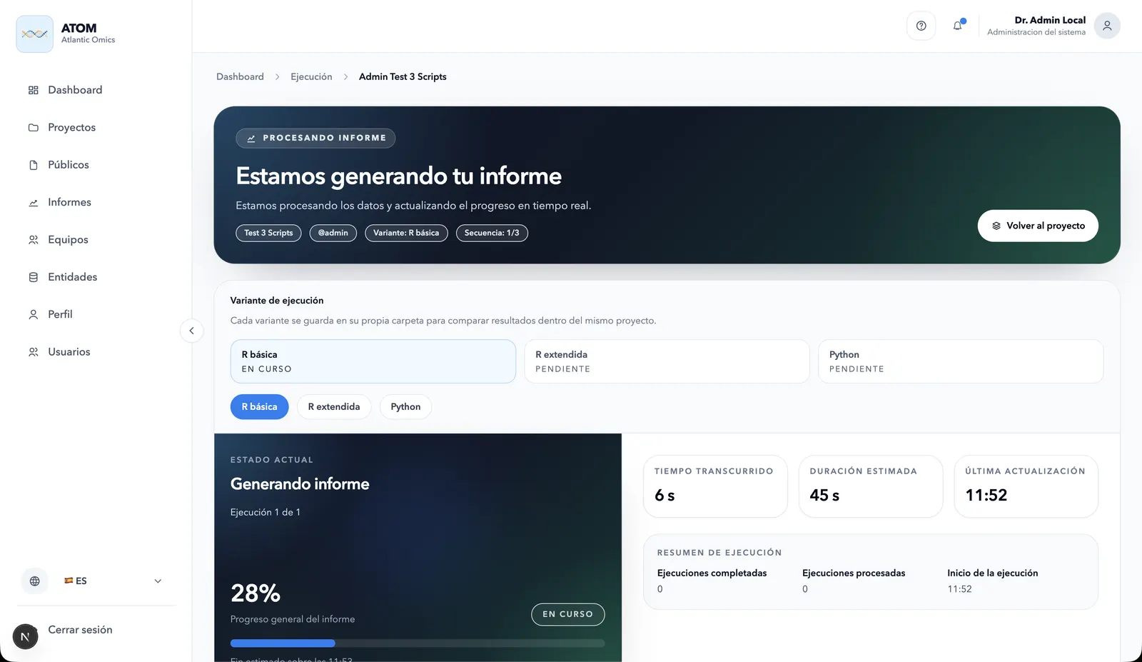 A report being generated in real time