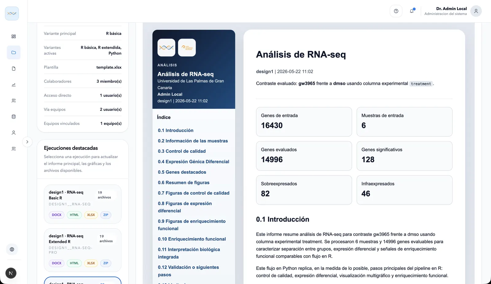 RNA-seq analysis report produced by the platform