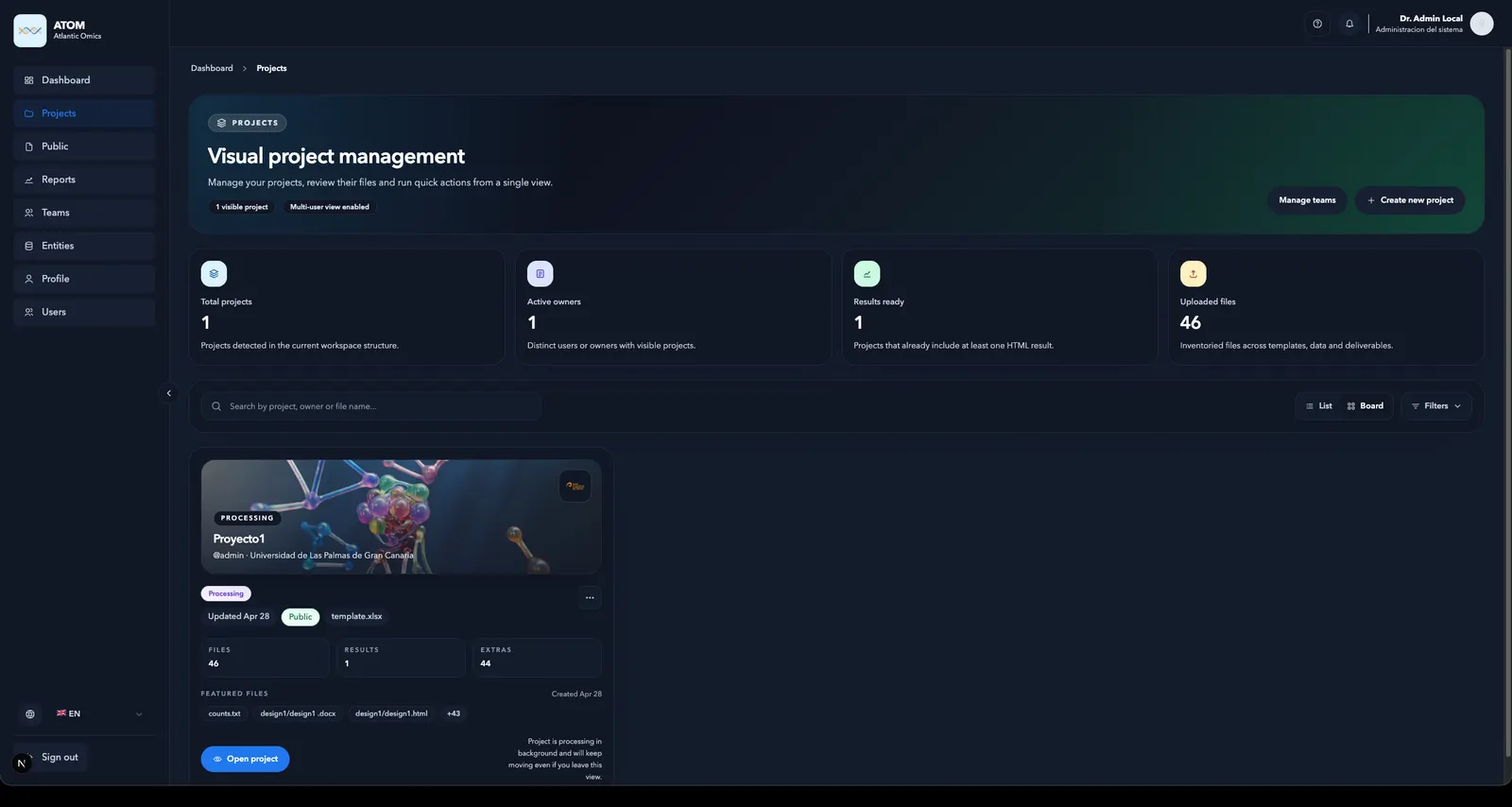 Visual project management in dark mode