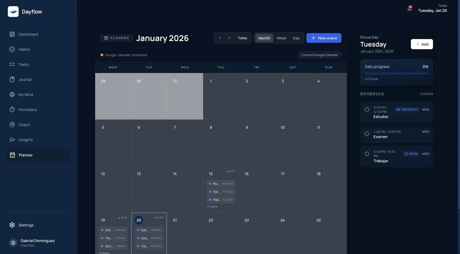 Dayflow monthly calendar